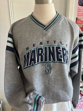 Rare Vintage 90s Lee Seattle Mariners Grey V-Neck Pullover